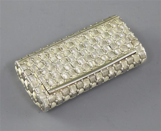 A good George III silver gilt snuff box, by John Reily, Length 81mm Weight 3.6oz/115grms